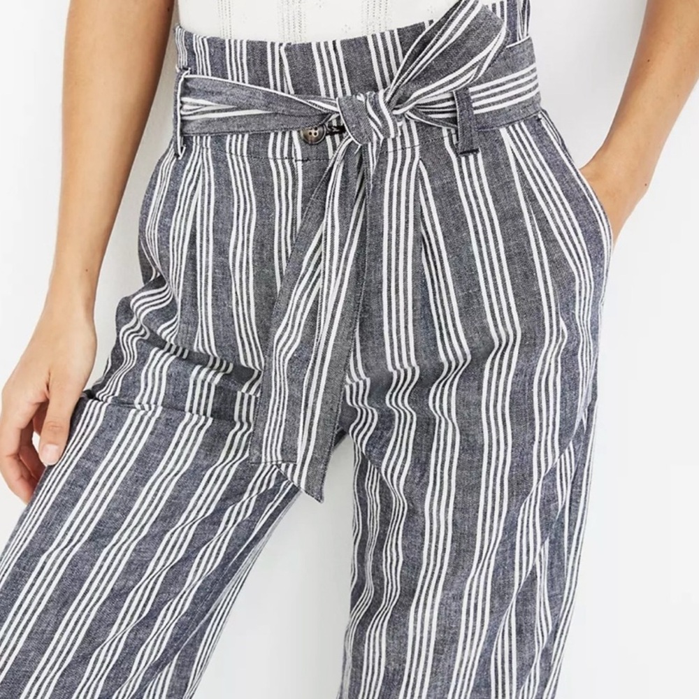 Madewell Paperbag Deep Indigo Striped Belted Linen Pants - Picture 4 of 8